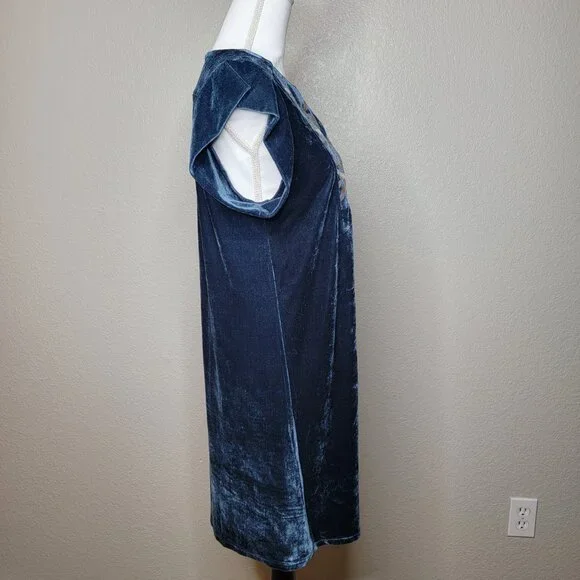 Anthropologie THML Navy Blue Velvet Embroidered Boho Dress Size Medium - Picture 5 of 9